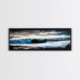 Powerful Ocean Wave, Realistic Seascape Art, Blue Water Wall Decor, Coastal Living Room Art, Surfer Beach Print, Framed Canvas Print