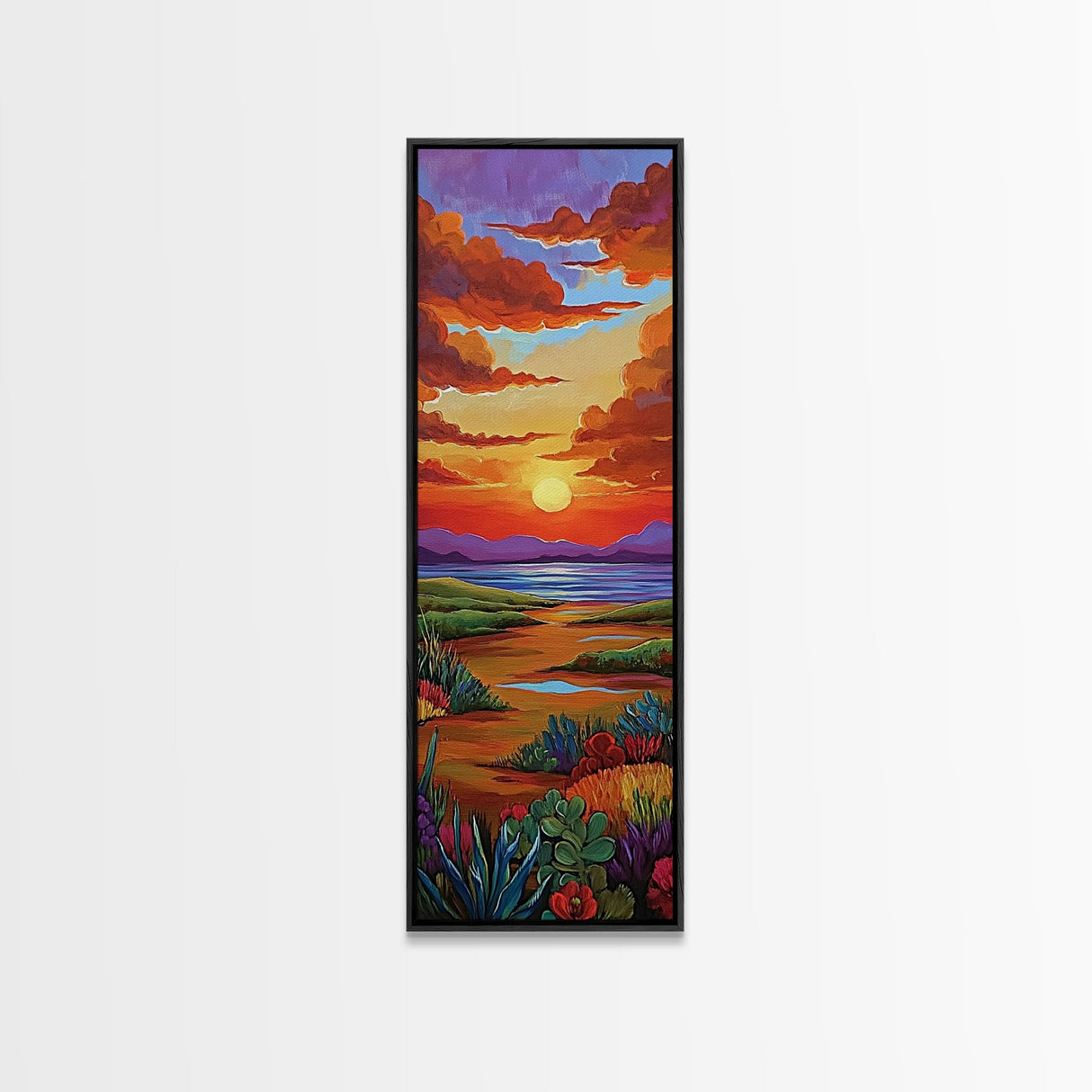 Sunset Field, Desert Painting, Framed Canvas Print, colorful desert horizon landscape wall art, autumn tones, boho entryway accent