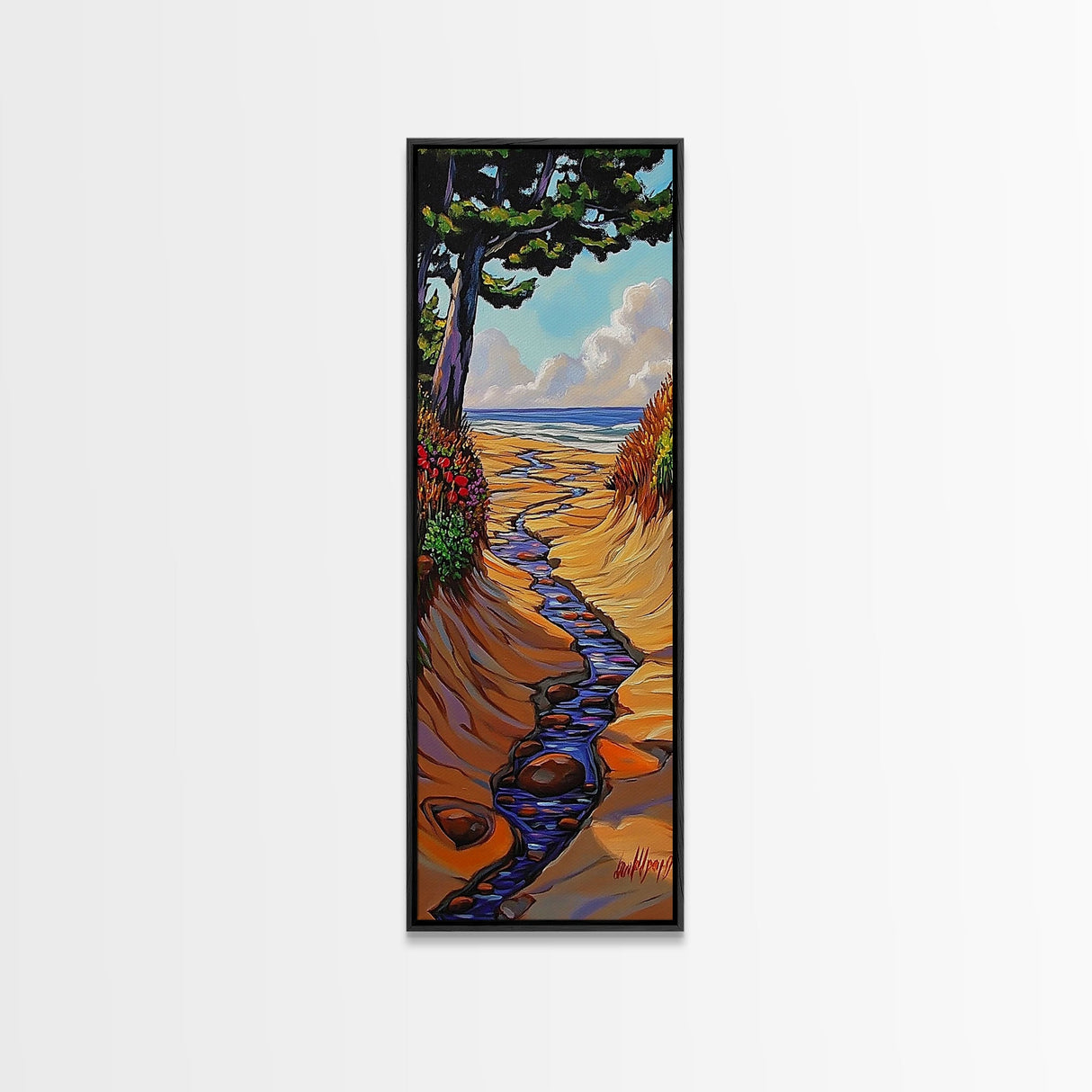 Beach Stream, Trees Coastal, Serene golden shore view Canvas Print, nature landscape art, beach house wall decor, nature decor