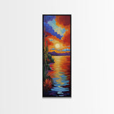 Sunset Reflections, Bold Lake, Framed Canvas Print vibrant sunset over water, colorful sky and lake scene, tranquil evening art, nature decor
