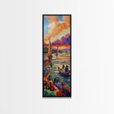 Boats Sunset, Romance Adventure, Canvas Print vibrant sailboats at sunset painting, romantic couple art, nautical wall decor, boho accent