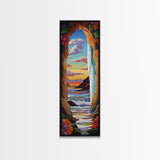 Ocean, Sunset, Archway, View, Framed Canvas Print, Coastal wall decor, tropical beach art, vibrant living room painting, boho landscape style