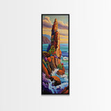 Cliff, Ocean, Wildflowers, Waves, Framed Canvas Print, Coastal nature wall art, vibrant landscape decor, colorful living room painting