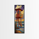 Lifeguard, Tower, Ocean, Surf, Framed Canvas Print, Beach House Wall Art, Coastal Summer Decor, Nautical Living Room Style, Ocean Vibe Art