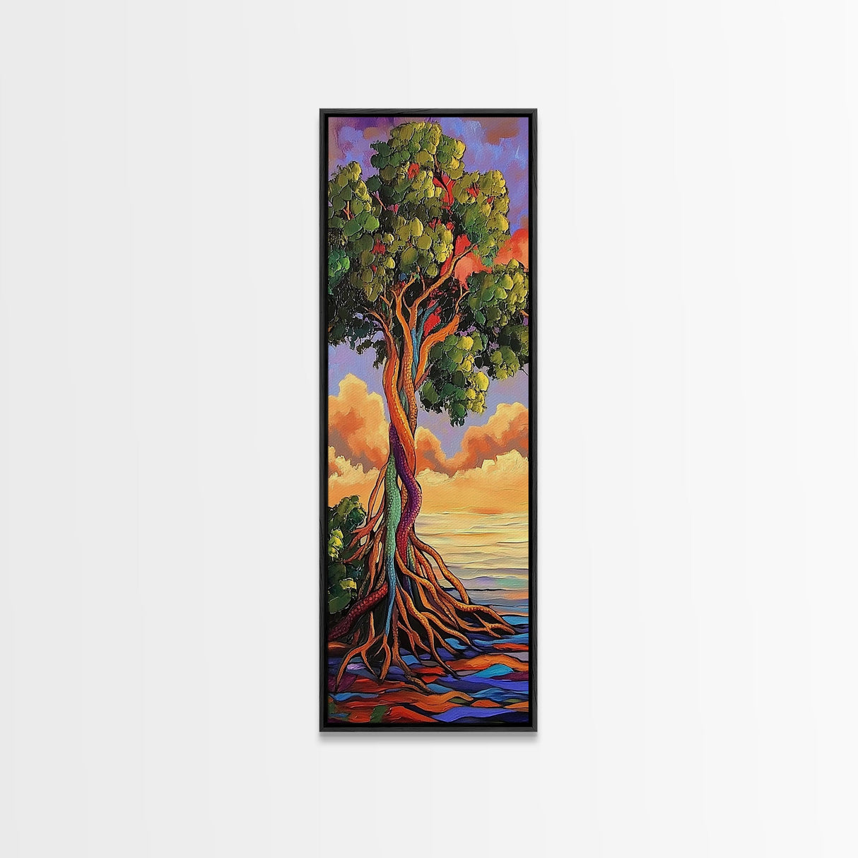 Tree, Roots, Vibrant, Landscape, Framed Canvas Print mystical rainbow tree artwork colorful nature themed office wall art spiritual gift