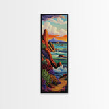 Coastal, Sunset, Seascape, Vibes, Framed Canvas Print of ocean cliffs and crashing waves, modern coastal wall art, beach house decor