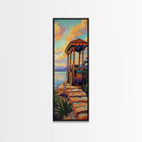 Wagon, Desert, Sunset, Vibes, Framed Canvas Print with rustic colorful wagon, boho western decor, entryway wall art, farmhouse aesthetic