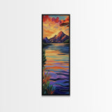 Sunset, Mountain, Reflection, Lake, Framed Canvas Print with vibrant water, dramatic skies, boho living room wall art, nature lover gift