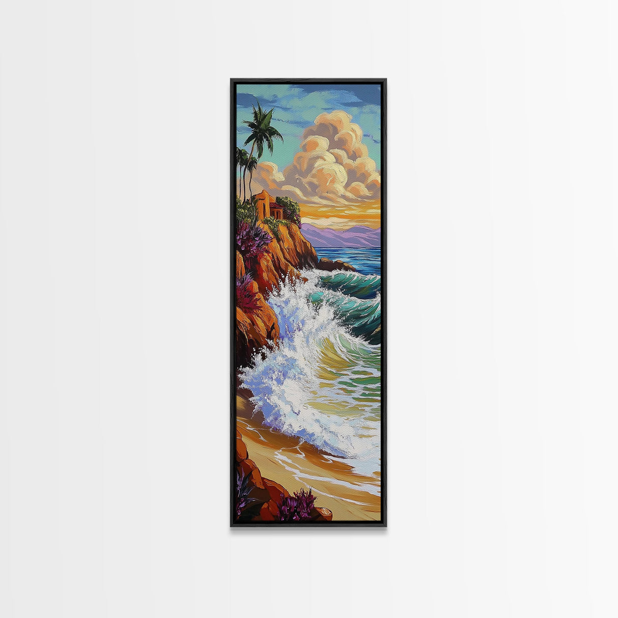 Tropical, Cliff, Ocean, Sunset, Canvas Print, Coastal Living Room Art, Colorful Seascape, Beach House Wall Art, Island Vibe Decor
