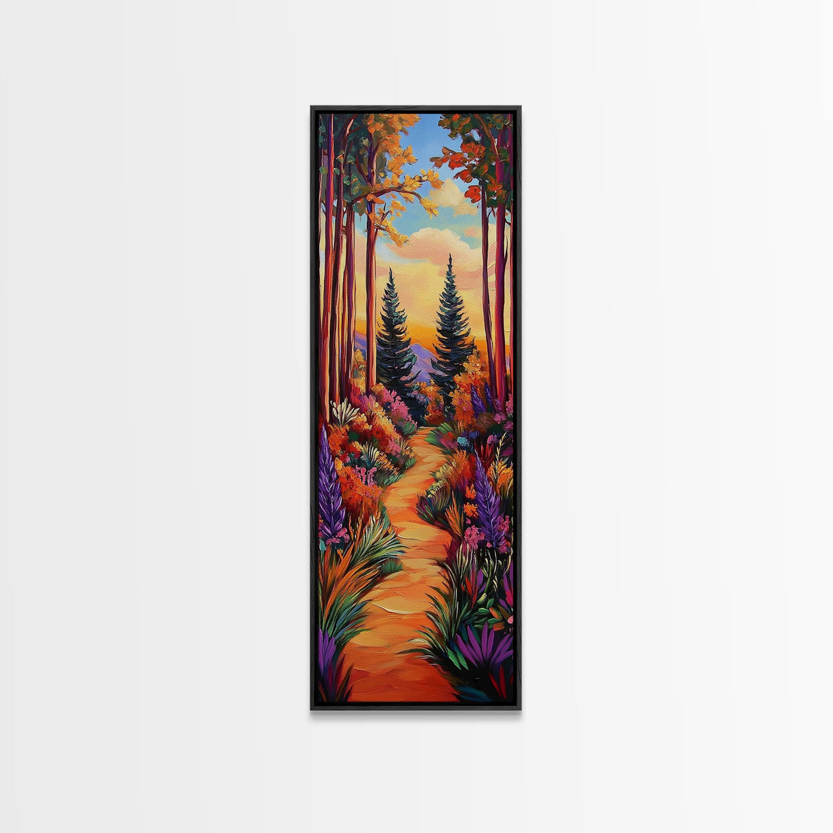 Forest Trail, Autumn Trees, Vibrant Nature Pathway, Fall Wall Art, Whimsical Landscape Style, Entryway Decor, Canvas Print