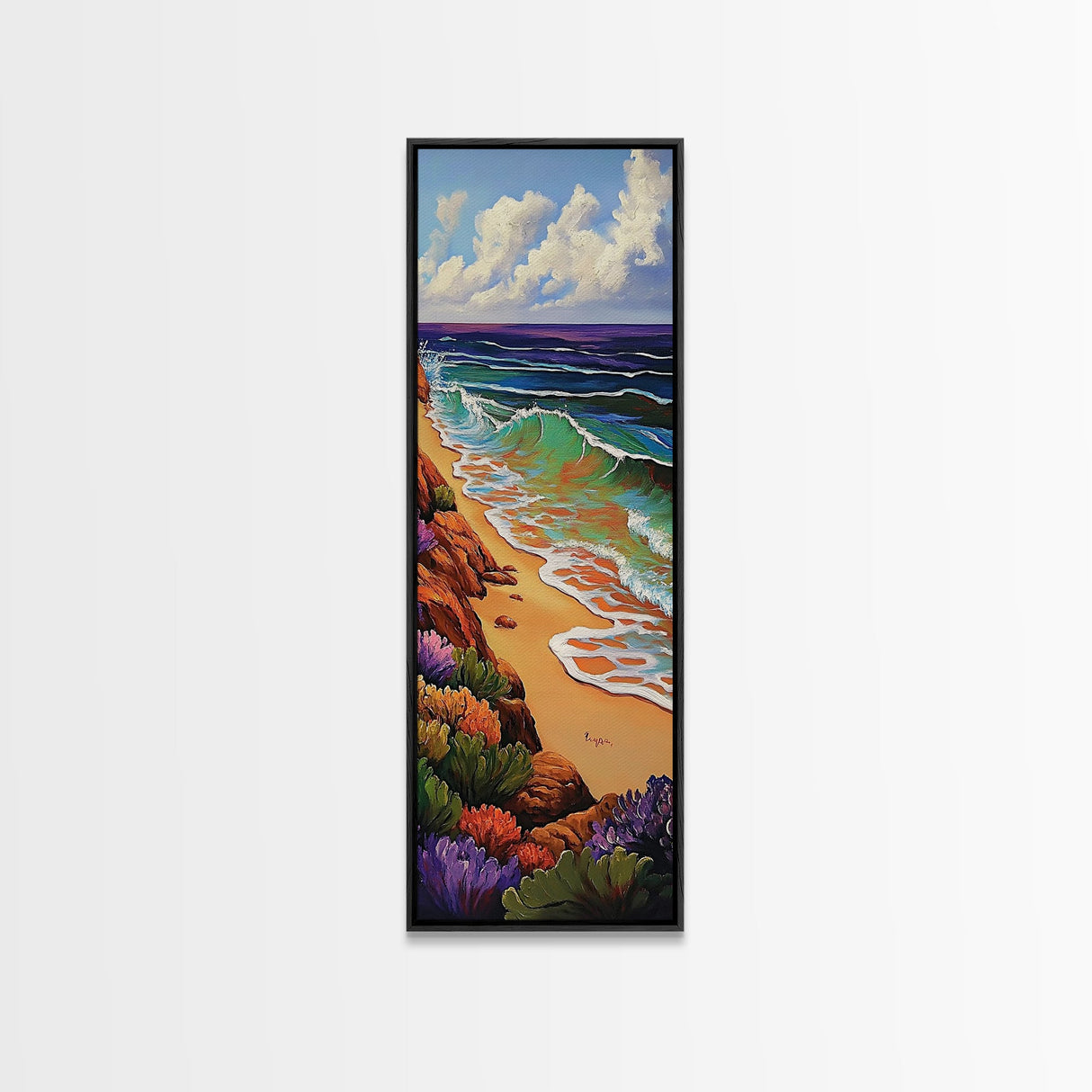 Coastal Waves, Beach Shoreline, Ocean Nature Art, Bright Summer Seascape, Nautical Bathroom Decor, Canvas Print