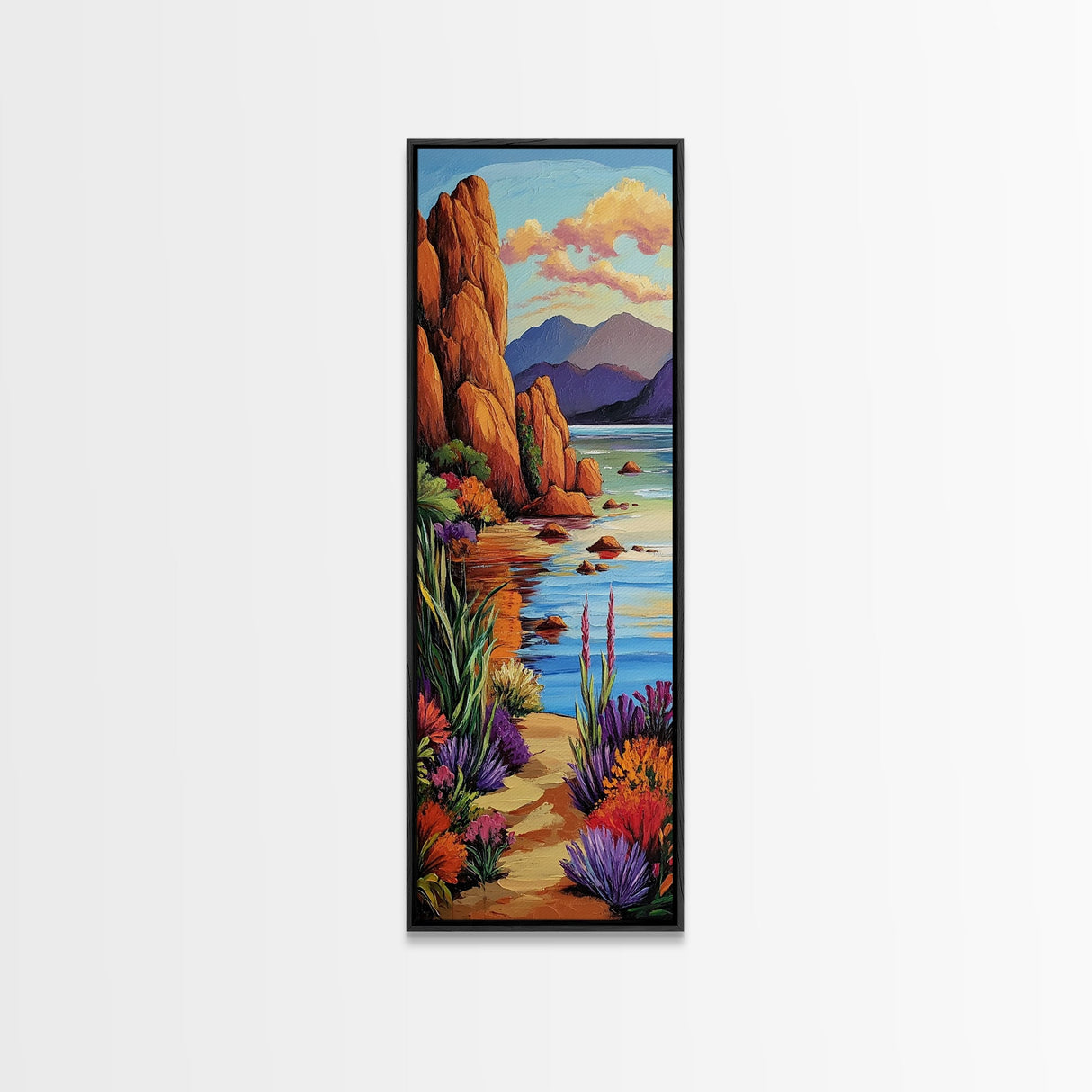 Red Rocks, Calm Bay, Desert Coastline Art, Southwestern Landscape Wall Decor, Rustic Nature Scene, Canvas Print