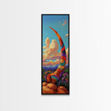 Horn, Abstract, Desert, Vibrant Desert Horn Framed Canvas Print, Surreal Boho Wall Art, Rustic Southwest Decor, Meditation Room Accent
