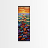 Ocean Journey, Colorful Fish, Sunrise Waves, Framed Canvas Print, vibrant coastal fish painting, kids room or nautical beach house art