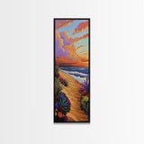 Seaside Sunset, Floral, Ocean Pathway Canvas Print, Vibrant Beach Decor, Coastal Hallway Wall Art, Bold Bohemian Beach Painting