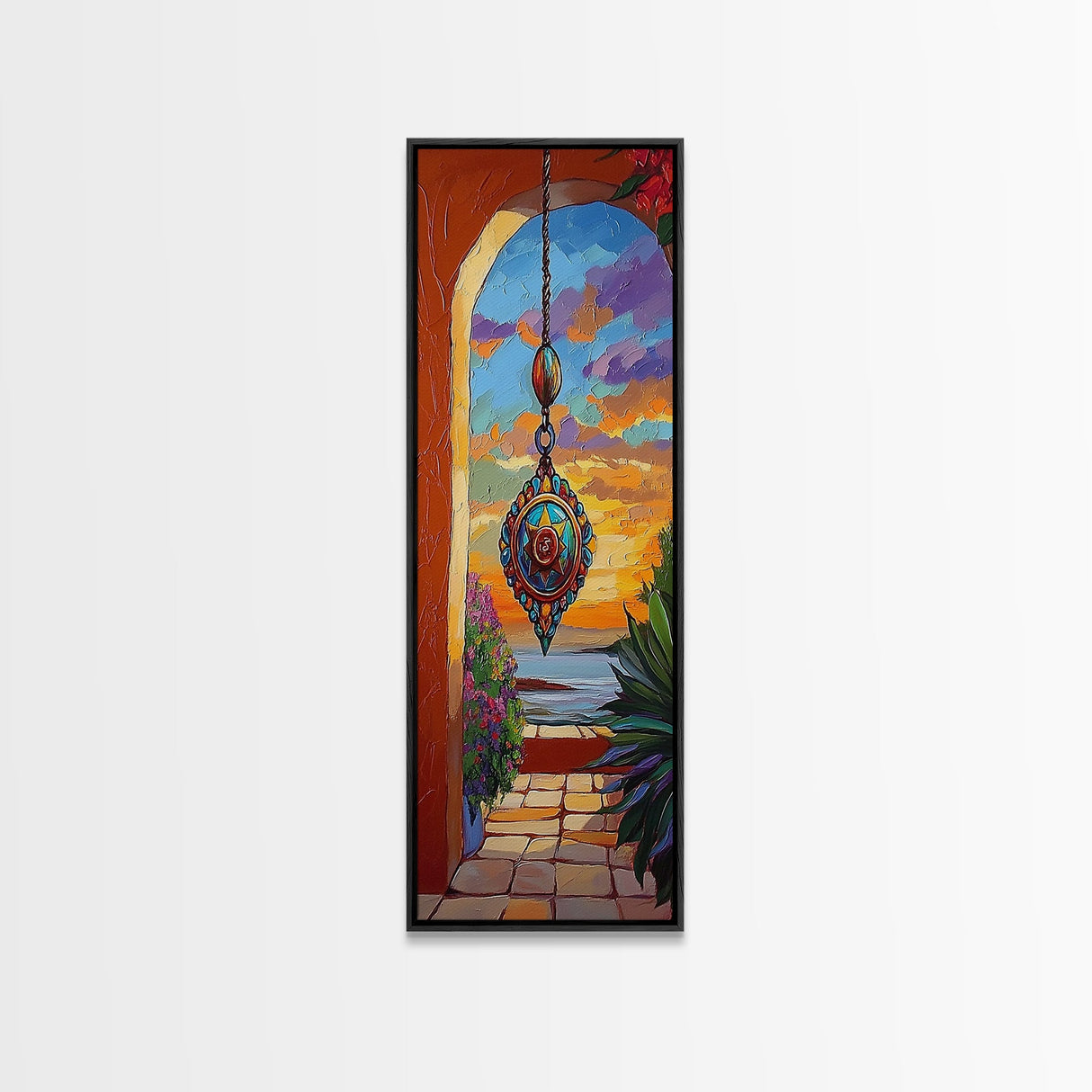 Sunset Mandala, Meditation, Framed Canvas Print, Spiritual Boho Wall Art, Chakra Inspired Entryway Decor, Serene Ocean Meditation Style