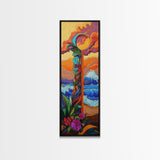 Sunset Waves, Flowers, Canvas Print, Tropical sunset beach painting with waves and floral details, boho decor, hallway wall art