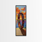 Dog Collar, Sunset, Framed Canvas Print, Colorful dog collar painting at beach sunset, pet lover gift, eclectic decor, mudroom wall art