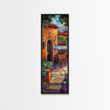 Cart Villa, Garden, Framed Canvas Print, Vibrant Mexican courtyard with wooden cart painting, hacienda decor, hallway rustic wall art