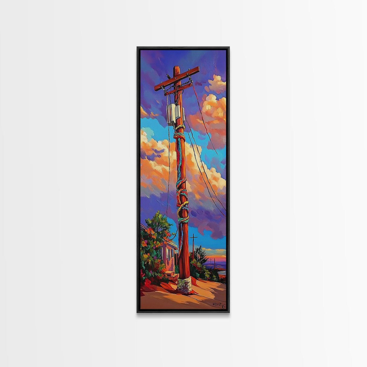 Telephone Pole, Sunset, Framed Canvas Print, Urban Wall Art, Southwest Landscape Decor, Colorful Street Scene, Eclectic Room Accent