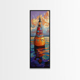 Vibrant Buoy, Sunset Waterscape – Nautical Wall Decor, Coastal Art, Ocean Room Accent, Framed Canvas Print, Colorful Boho Sea Art