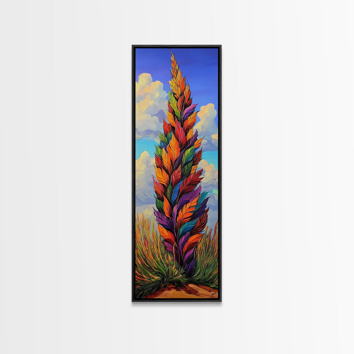 Rainbow Plant, Bold Nature, Vertical Leaf Art, Framed Canvas Print, Bright Boho Home Decor, Eclectic Bedroom Art, Colorful Botanical Art