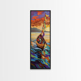 Colorful Boat, Sunset Sea, Vibrant Ocean Scene, Framed Canvas Print, Coastal Wall Decor, Eclectic Living Room Art, Nautical Wall Art
