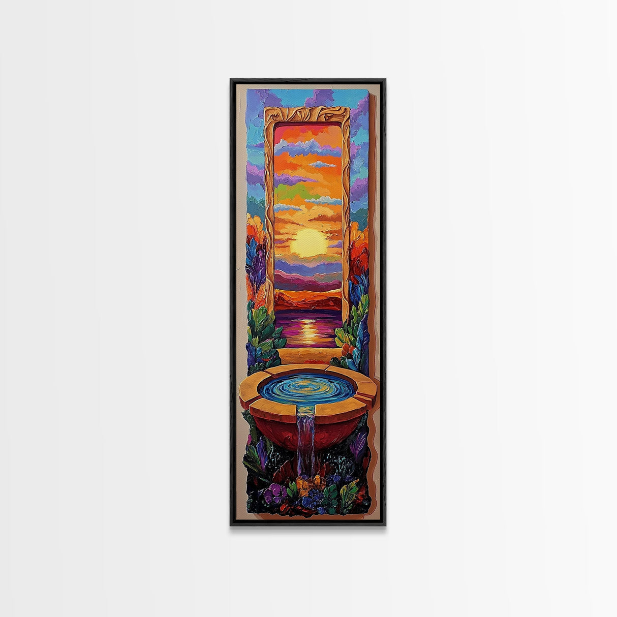 Sunset Portal, Water Fountain, Mystical Dreamscape, Framed Canvas Print, Fantasy Wall Decor, Spiritual Living Room Art, Surreal Vibe
