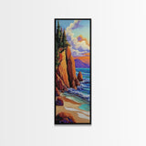 Rocky Coast, Ocean Cliffs, Sunset Mountain Seascape, Framed Canvas Print, Nature Landscape Wall Art, Fall Living Room Wilderness Decor