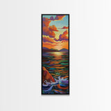 Sunset Ocean Serenity Horizon – Tranquil Coastal Wall Art, Vibrant Color Seascape, Framed Canvas Print, Bedroom or Bathroom Art
