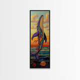 Rainbow Whale, Vibrant Ocean, Fantasy Sea Life, Framed Canvas Print, Whimsical Coastal Wall Art, Eclectic Living Room Nautical Decor