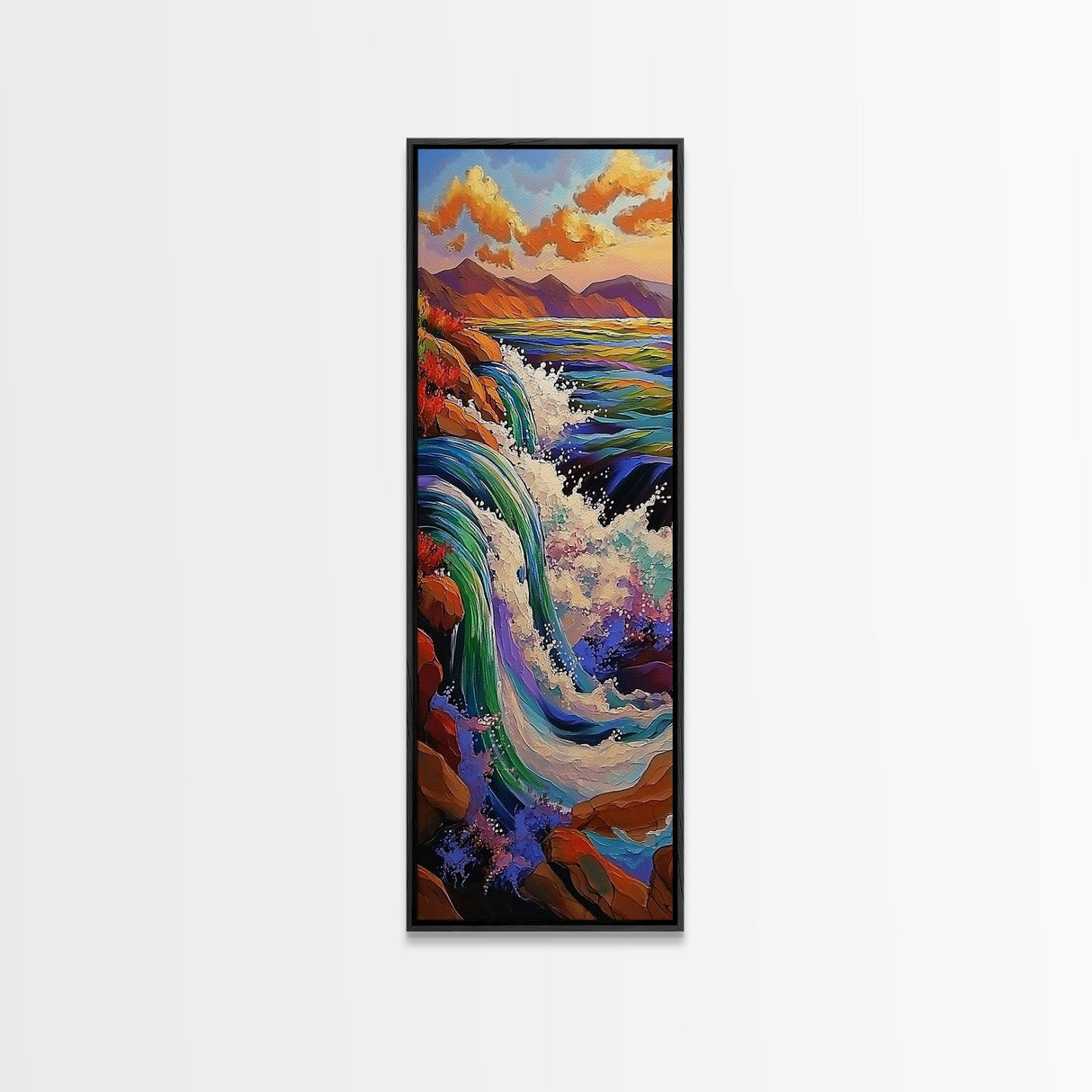 Waterfall River, Nature, Flow, Framed Canvas Print, Bold Landscape Wall Art, Nature Inspired Decor, Bathroom or Office Accent Art
