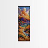 Dunes River, Mountains, Sunset, Framed Canvas Print, southwestern art, fall landscape painting, rustic home hallway wall decor