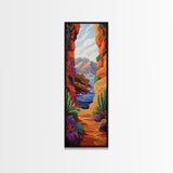 Desert Ocean, Cactus View, Framed Canvas Print, southwestern boho wall art, colorful nature painting, rustic hallway decor, warm earth tones