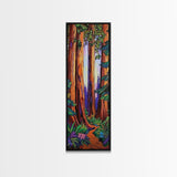 Redwood Forest, Pathway, Serenity - Framed Canvas Print, majestic tall trees art, calming woodland wall décor, rustic cabin or den decor