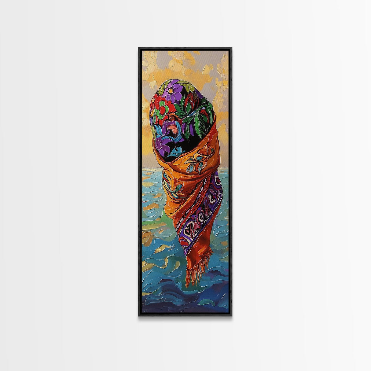 Floating Scarf, Ocean Breeze, Abstract Flow, Framed Canvas Print, colorful surreal art, modern boho wall décor, bedroom artistic nook