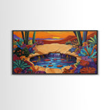 Sunset Cactus, Oasis, Vibrant Desert Canvas Print, Boho Living Room Wall Art, Colorful Sunset Painting, Southwest Style Artwork