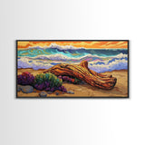 Coastal Driftwood, Waves, Sunset, Framed Canvas Print, ocean beach decor, colorful seascape, tropical wall art, living room wall art