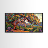 Tree Bird, Village, Sunset, Canvas Print autumn countryside art, peaceful nature wall painting, colorful landscape, farmhouse decor