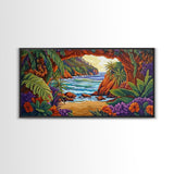 Tropical Archway, Ocean, Sunset, Framed Canvas Print, Coastal Decor, Tropical Wall Art, Landscape Painting, Living Room Artwork