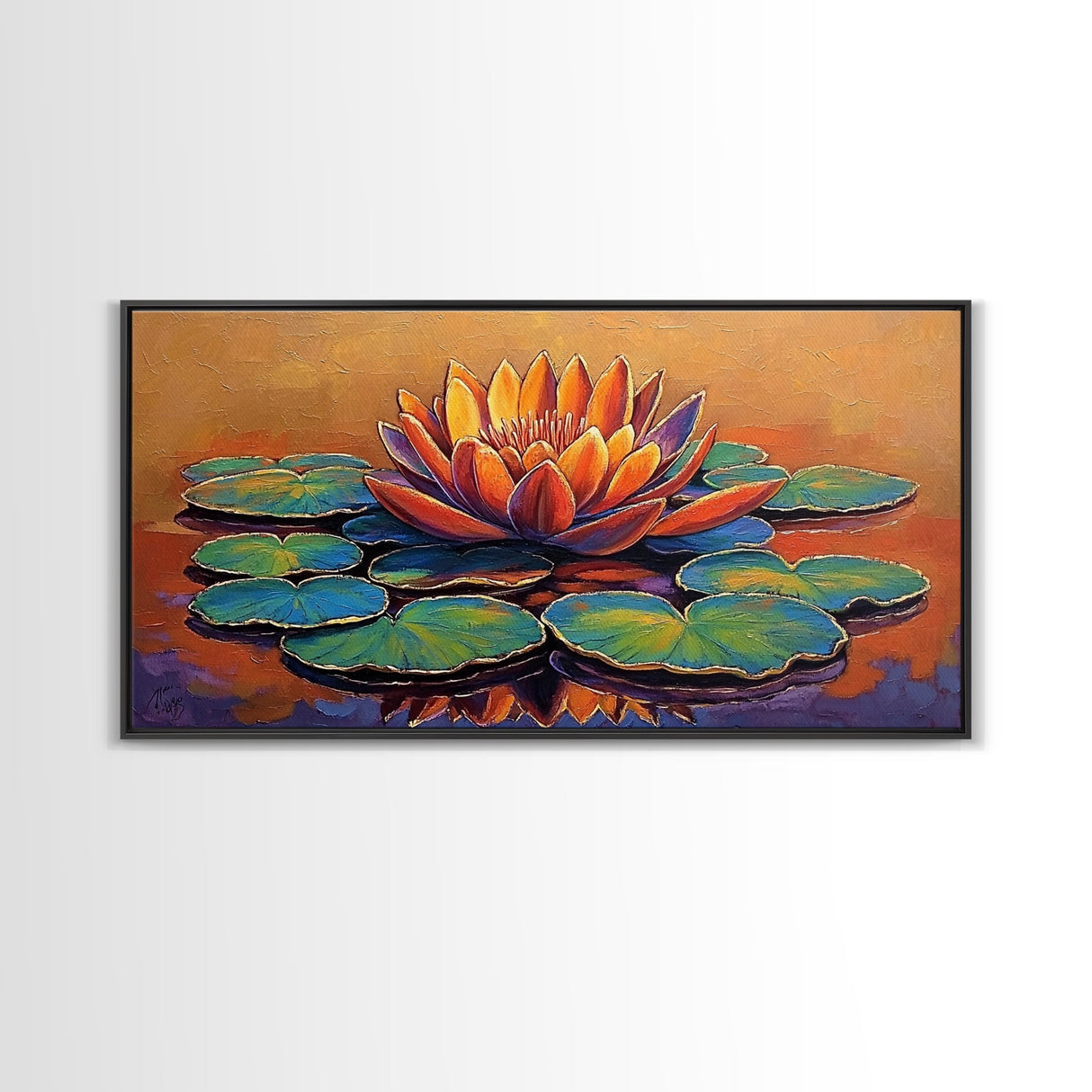 Lotus Lily, Pond, Zen, Canvas Print, Meditative floral wall art, zen home office decor, vibrant water lily boho art, yoga room painting