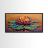 Lotus Lily, Pond, Zen, Canvas Print, Meditative floral wall art, zen home office decor, vibrant water lily boho art, yoga room painting