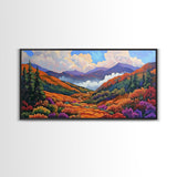 Mountain Valley, Wildflower Trail, Sunset Pathway, Canvas Print, Boho Wall Art, Bedroom or Hallway Decor, Vibrant Nature Painting