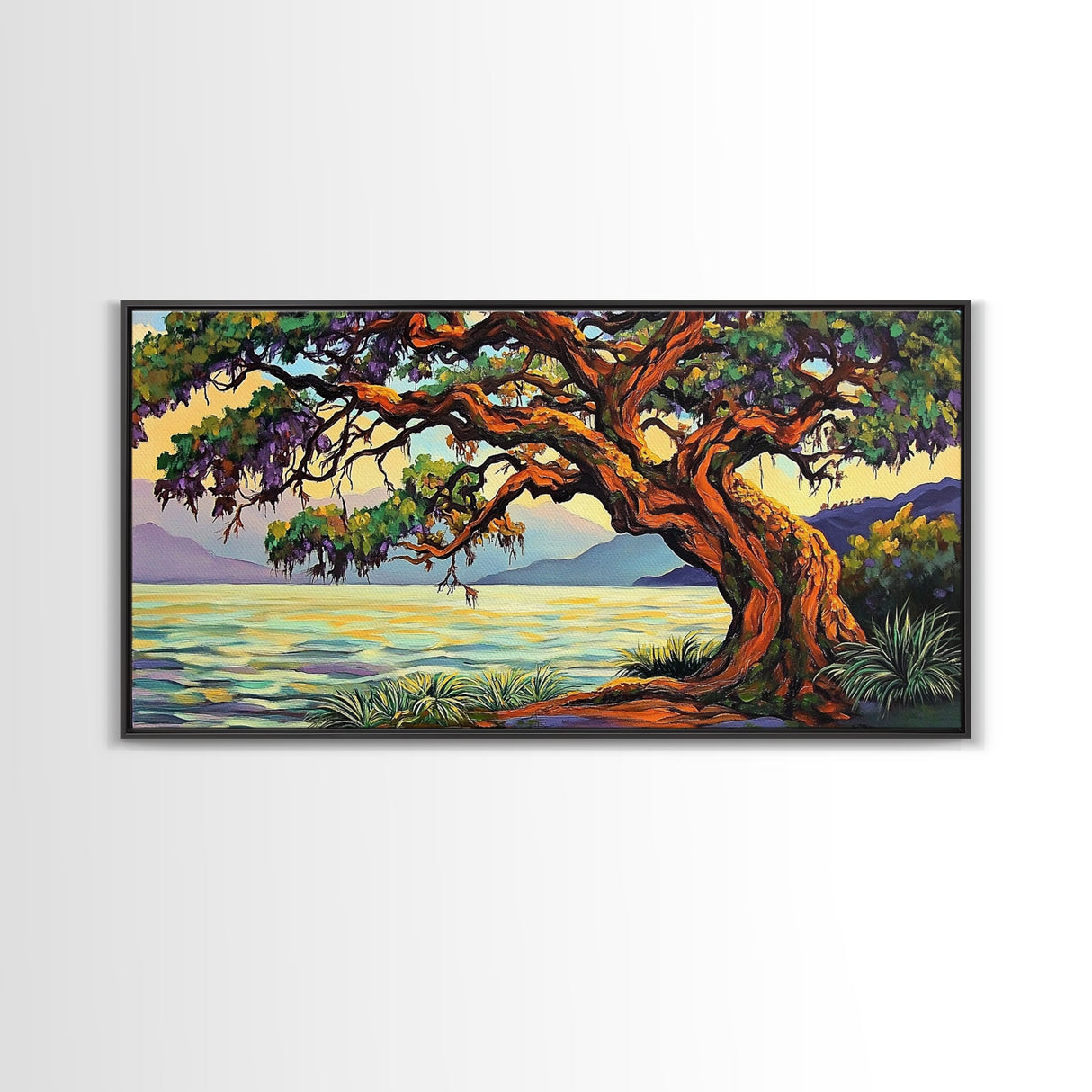 Twisted Tree, Lakeside Sunset, Majestic Oak, Canvas Print, Nature Wall Art, Living Room or Office Decor, Scenic Landscape Painting