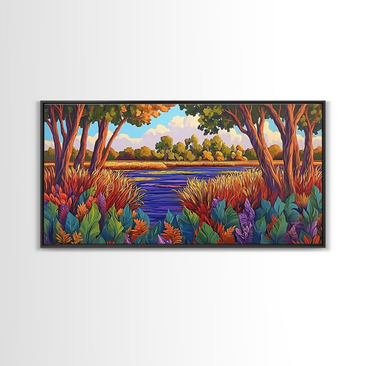 Autumn River, Landscape, Tranquil, Framed Canvas Print, fall river landscape, Entryway Wall Art, autumn colors, nature decor