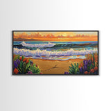 Ocean Sunset, Waves, Coastal, Canvas Print, ocean waves at sunset, Coastal Wall Art, vibrant seascape decor, beach house art