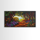 Trees Path, Ocean, Framed Canvas Print, Nature Trail Landscape Art, Peaceful Forest Wall Decor, Tranquil Boho Living Room Art