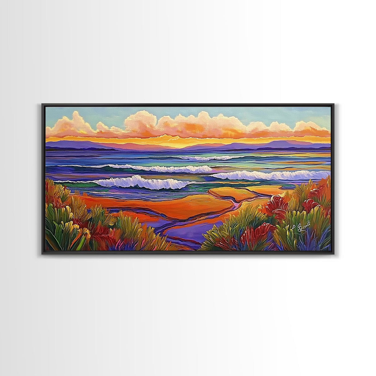 Sunset Ocean, Landscape, Canvas Print, Serene Seascape Painting, Colorful Beach Wall Art, Tranquil Nature Home Decor