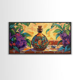 Tequila Bottle, Floral, Decor, Framed Canvas Print, Mexican kitchen wall art, vibrant bottle painting, fiesta bar wall boho artwork