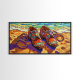 Shoes Beach, Jewelry, Colorful, Framed Canvas Print, southwest fashion art, boutique style, walk-in closet art, fashion studio wall art